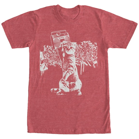 Men's Lost Gods Graffiti Boombox Cat  Graphic Tee Red Heather Small