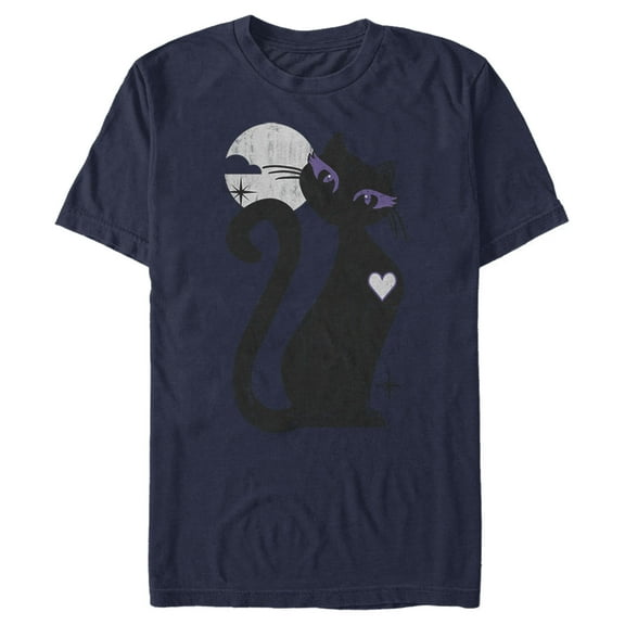 Men's Lost Gods Halloween Full Moon Black Cat Heart  Graphic Tee Navy Blue X Large