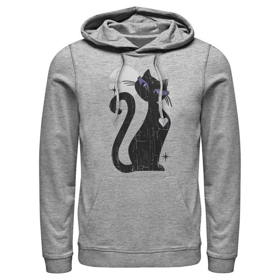 Men's Lost Gods Halloween Full Moon Black Cat Heart Pull Over Hoodie Athletic Heather Large