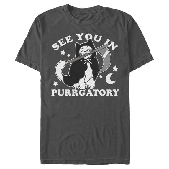 Men's Lost Gods Halloween See You In Purrgatory Graphic Tee Charcoal 3X Large