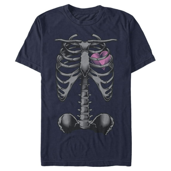 Men's Lost Gods Halloween Skeleton Rib Cage Heart Graphic Tee Navy Blue 3X Large