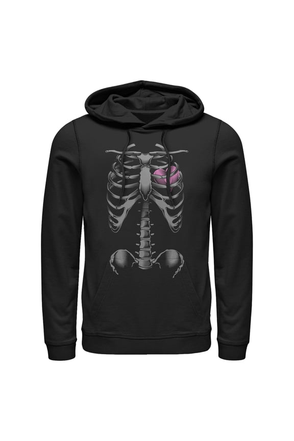 Men's Lost Gods Halloween Skeleton Rib Cage Heart Pull Over Hoodie Black 2X Large