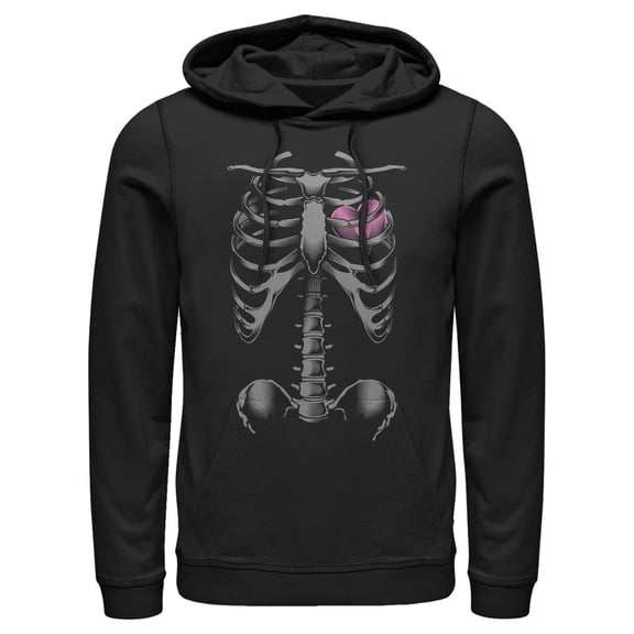 Men's Lost Gods Halloween Skeleton Rib Cage Heart Pull Over Hoodie Black 3X Large