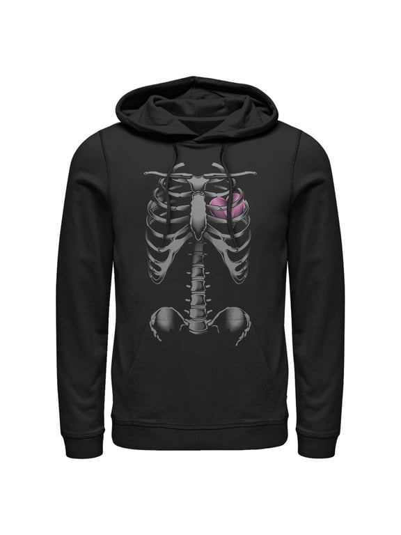 Men's Lost Gods Halloween Skeleton Rib Cage Heart Pull Over Hoodie Black Small