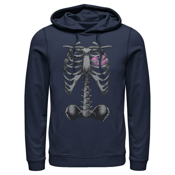 Men's Lost Gods Halloween Skeleton Rib Cage Heart Pull Over Hoodie Navy Blue Large