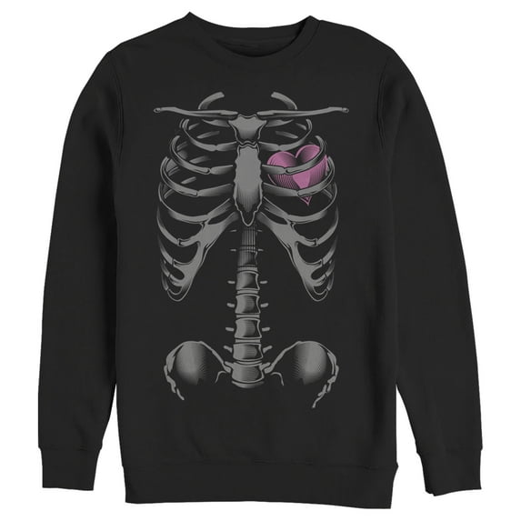 Men's Lost Gods Halloween Skeleton Rib Cage Heart Sweatshirt Black 2X Large
