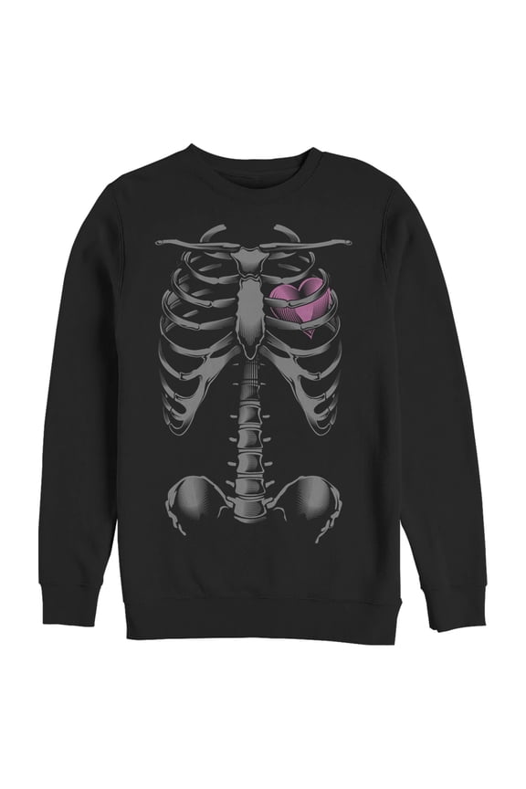 Men's Lost Gods Halloween Skeleton Rib Cage Heart Sweatshirt Black Large
