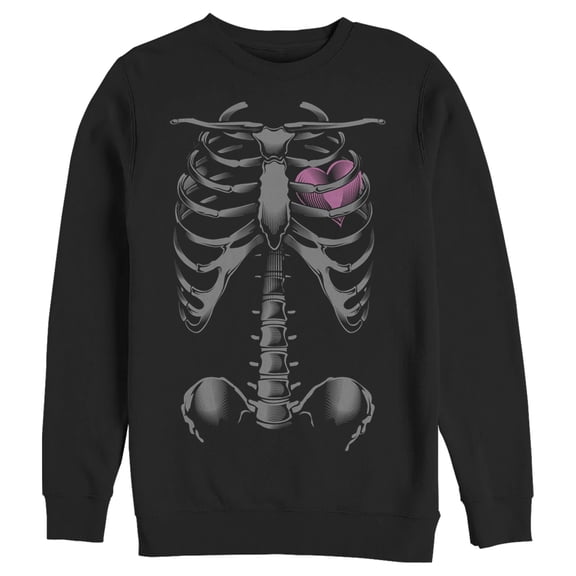 Men's Lost Gods Halloween Skeleton Rib Cage Heart Sweatshirt Black X Large