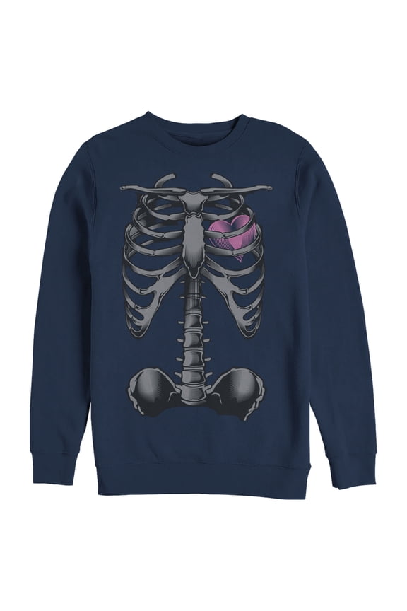 Men's Lost Gods Halloween Skeleton Rib Cage Heart Sweatshirt Navy Blue Small
