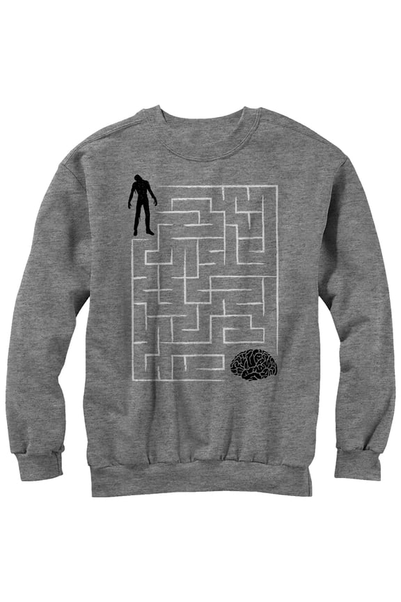 Men's Lost Gods Halloween Zombie Brain Teaser Maze Sweatshirt Athletic Heather X Large
