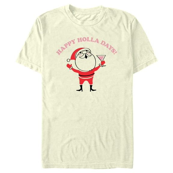 Men's Lost Gods Happy Holla Days Cartoon Santa  Graphic Tee Beige 3X Large