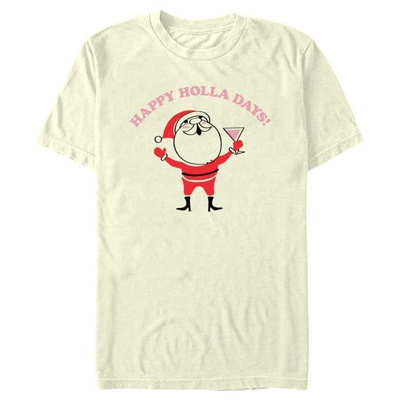Men's Lost Gods Happy Holla Days Cartoon Santa Graphic Tee Beige Medium