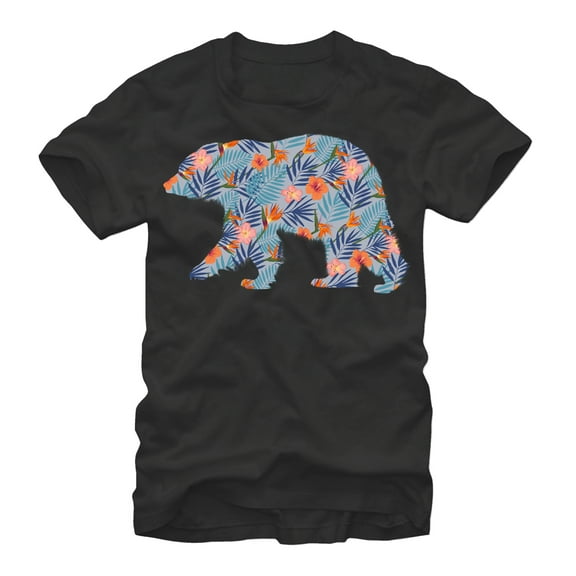 Men's Lost Gods Hawaiian Print Bear  Graphic Tee Black 2X Large