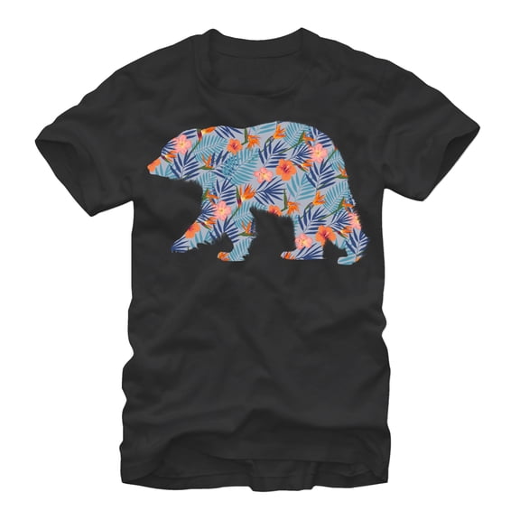 Men's Lost Gods Hawaiian Print Bear Graphic Tee Black X Large
