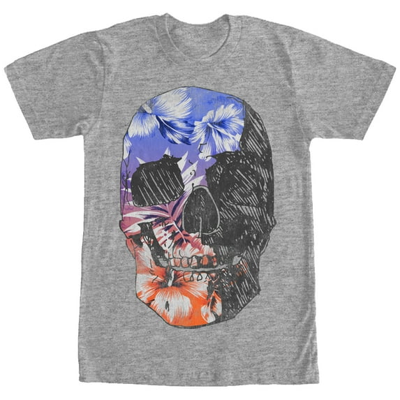 Men's Lost Gods Hawaiian Print Skull Graphic Tee Athletic Heather Large