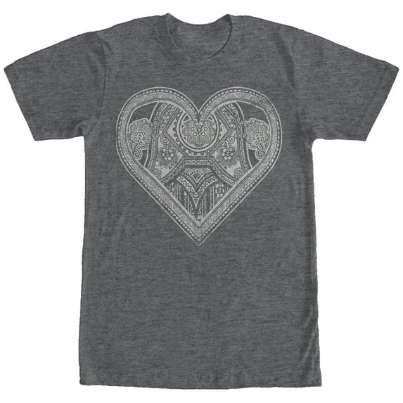 Men's Lost Gods Henna Heart Print Graphic Tee Charcoal Heather 2X Large