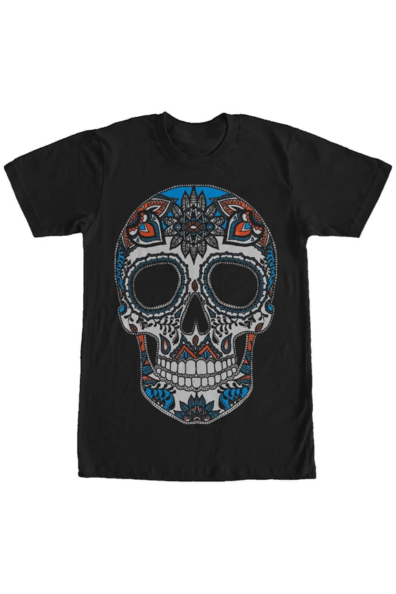 Men's Lost Gods Henna Print Color Skull Graphic Tee Black 2X Large