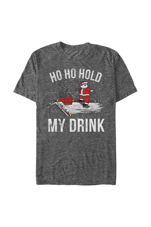 Men's Lost Gods Hold My Drink Skater Santa Graphic Tee Charcoal Heather 2X Large