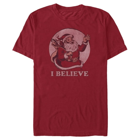 Men's Lost Gods I Believe Vintage Santa  Graphic Tee Red Small