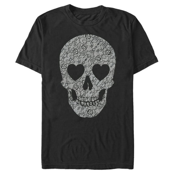 Men's Lost Gods Lace Print Heart Skull Graphic Tee Black Small