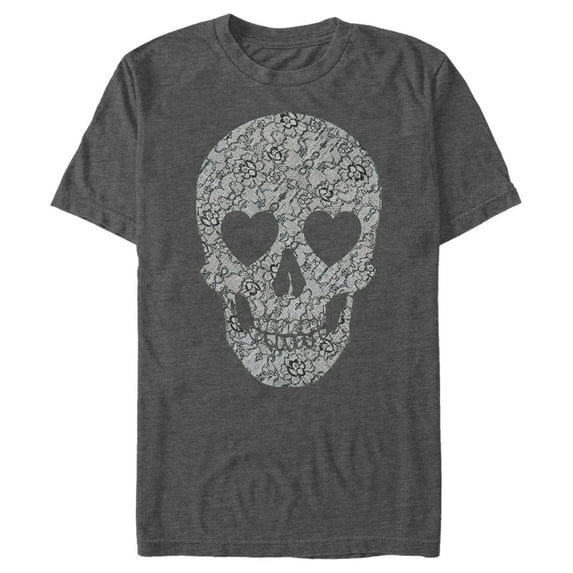 Men's Lost Gods Lace Print Heart Skull Graphic Tee Charcoal Heather Large