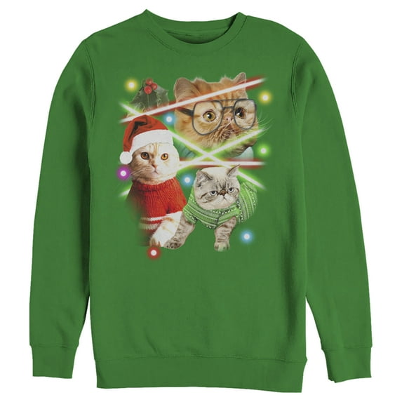 Men's Lost Gods Laser Cats Sweatshirt Kelly Green 2X Large