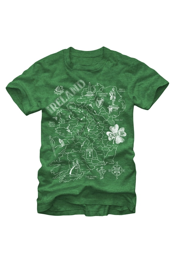 Men's Lost Gods Map of Ireland Graphic Tee Kelly Heather Large