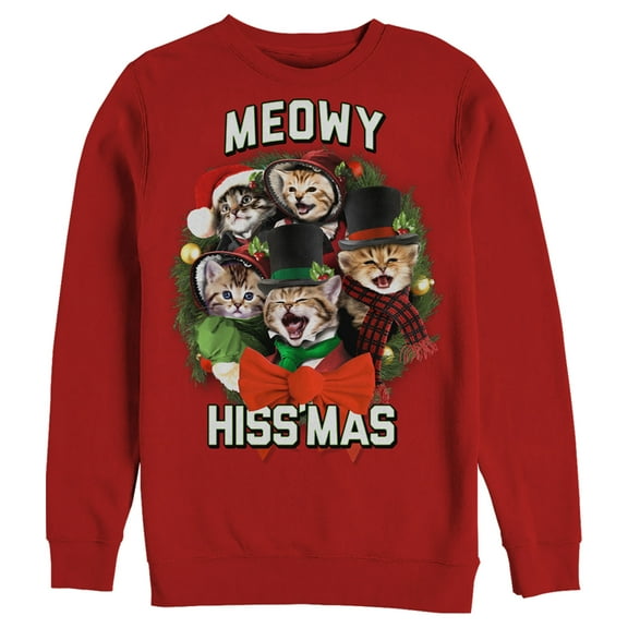 Men's Lost Gods Meowy Hissmas Sweatshirt Red 3X Large
