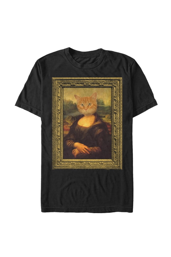 Men's Lost Gods Mona Lisa Cat Graphic Tee Black X Large