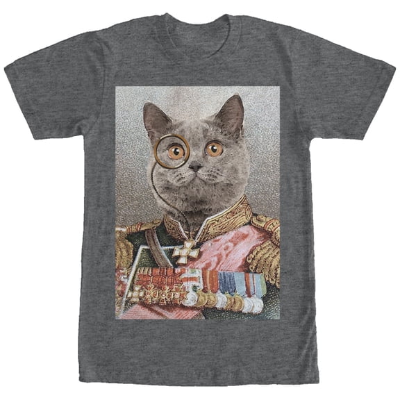 Men's Lost Gods Monocle and Medals Cat Graphic Tee Charcoal Heather Large