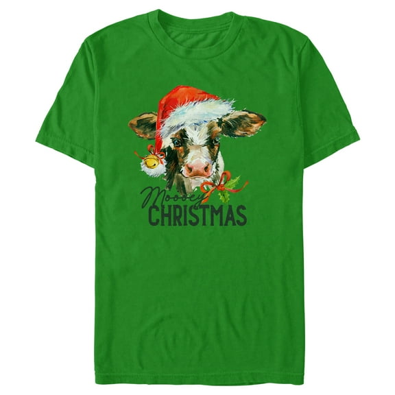 Men's Lost Gods Moooey Christmas Cow  Graphic Tee Kelly Green 3X Large