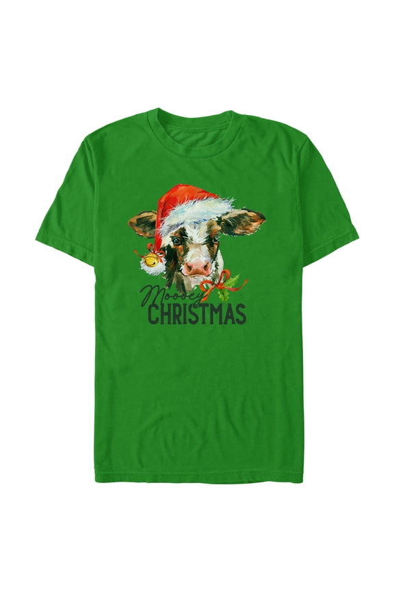 Men's Lost Gods Moooey Christmas Cow Graphic Tee Kelly Green Medium