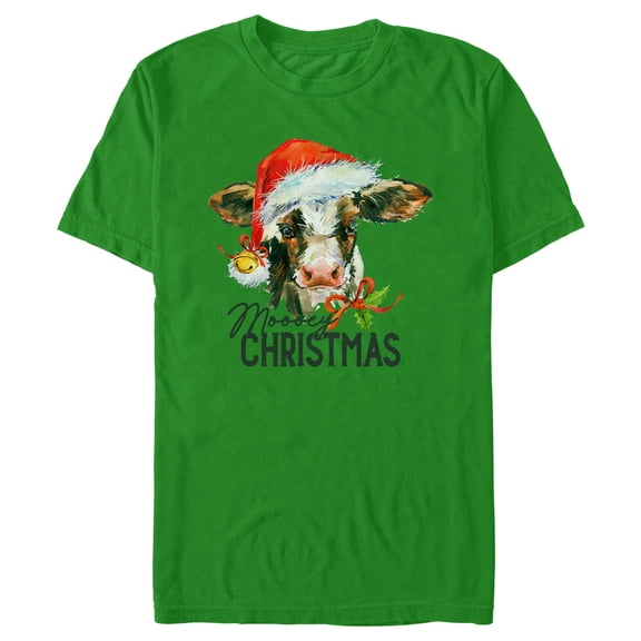 Men's Lost Gods Moooey Christmas Cow  Graphic Tee Kelly Green Small