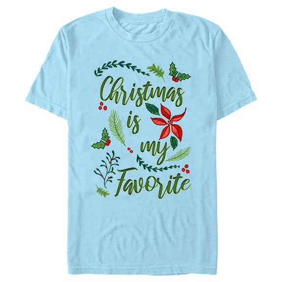 Men's Lost Gods My Favorite is Christmas  Graphic Tee Light Blue X Large