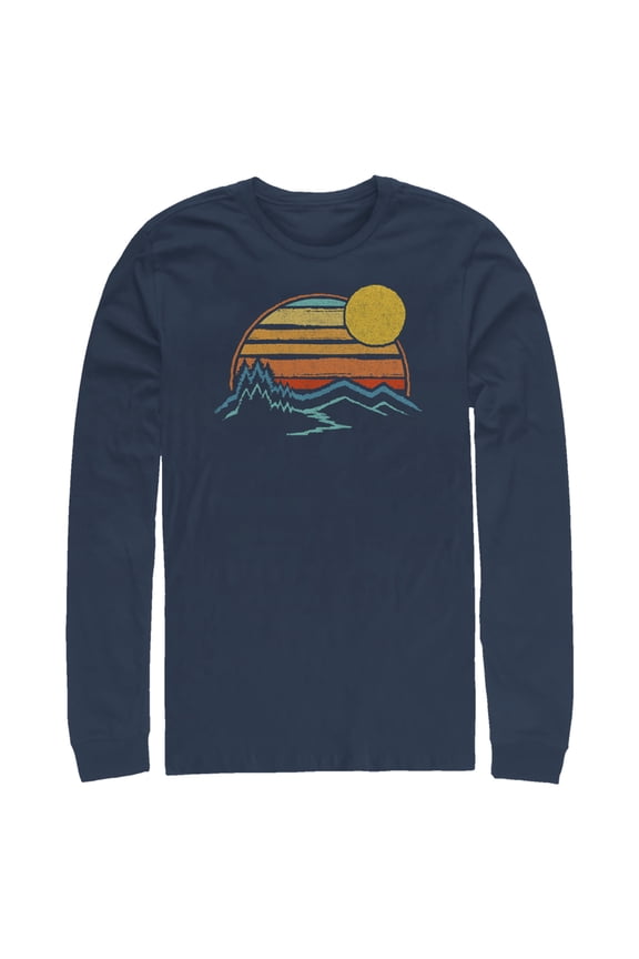 Men's Lost Gods Nature Sunset Scene Long Sleeve Shirt Navy Blue 2X Large