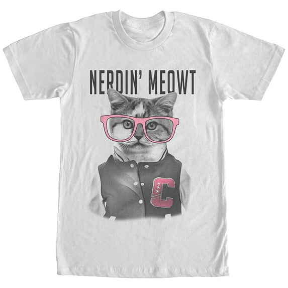 Men's Lost Gods Nerdin Meowt Kitten Graphic Tee White Small