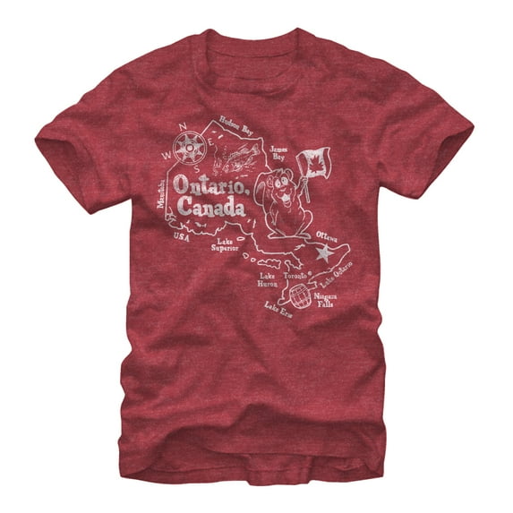 Men's Lost Gods Ontario Canada Map Graphic Tee Red Heather Small