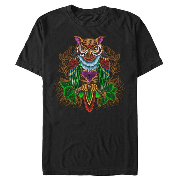 Men's Lost Gods Owl Heart Lock Graphic Tee Black 2X Large