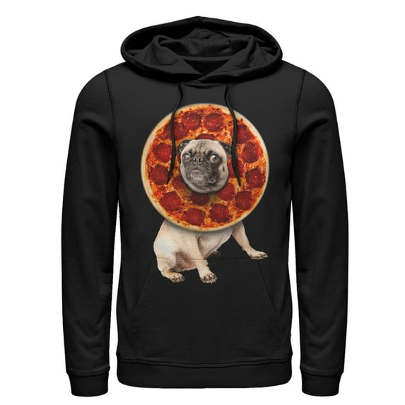 Men's Lost Gods Pepperoni Pizza Pug Pull Over Hoodie Black 2X Large