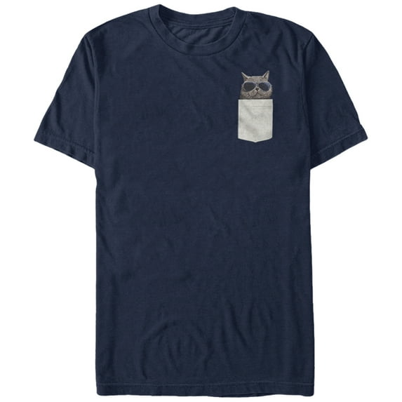 Men's Lost Gods Pocket Cat in Sunglasses Graphic Tee Navy Blue Large