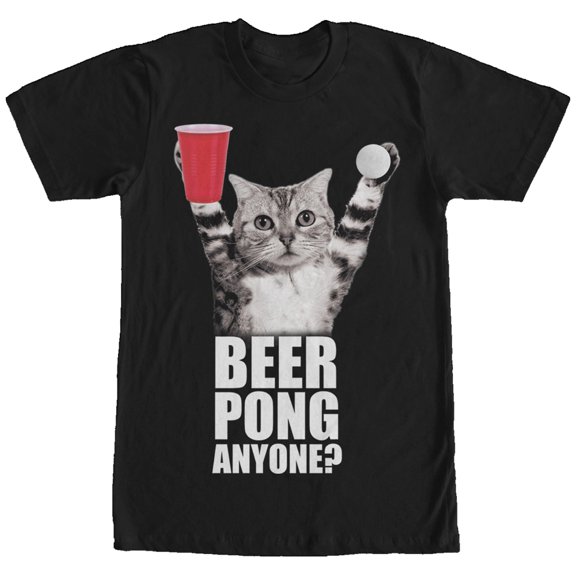 Men's Lost Gods Pong Anyone Cat Graphic Tee Black 2X Large