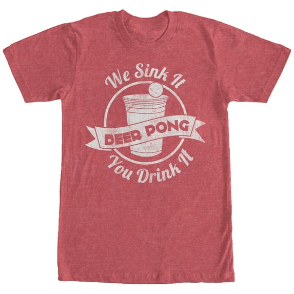 Men's Lost Gods Pong Sink It Drink It Graphic Tee Red Heather Medium