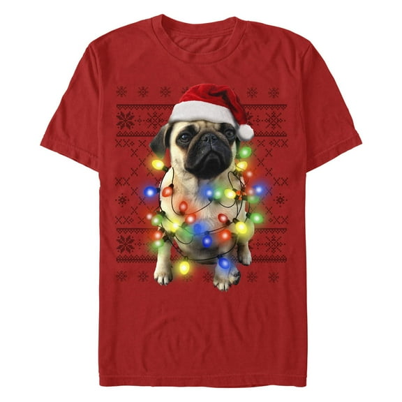 Men's Lost Gods Pug Christmas Lights  Graphic T-Shirt