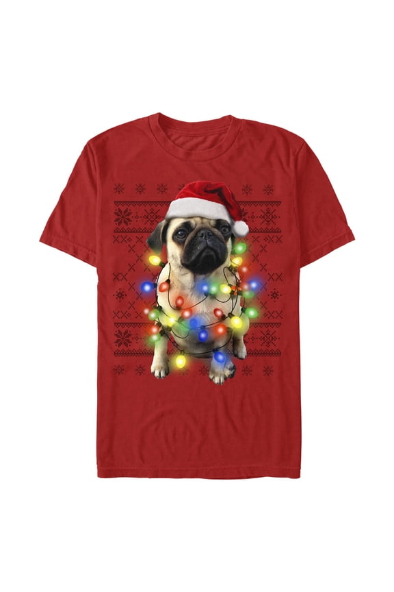 Men's Lost Gods Pug Christmas Lights  Graphic T-Shirt