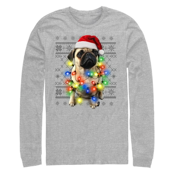 Men's Lost Gods Pug Christmas Lights  Long Sleeve Shirt
