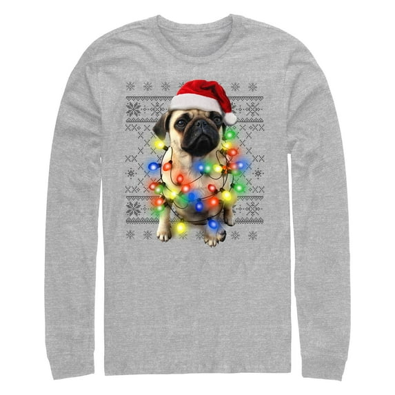 Men's Lost Gods Pug Christmas Lights Long Sleeve Shirt