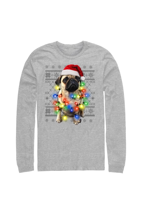 Men's Lost Gods Pug Christmas Lights Long Sleeve Shirt