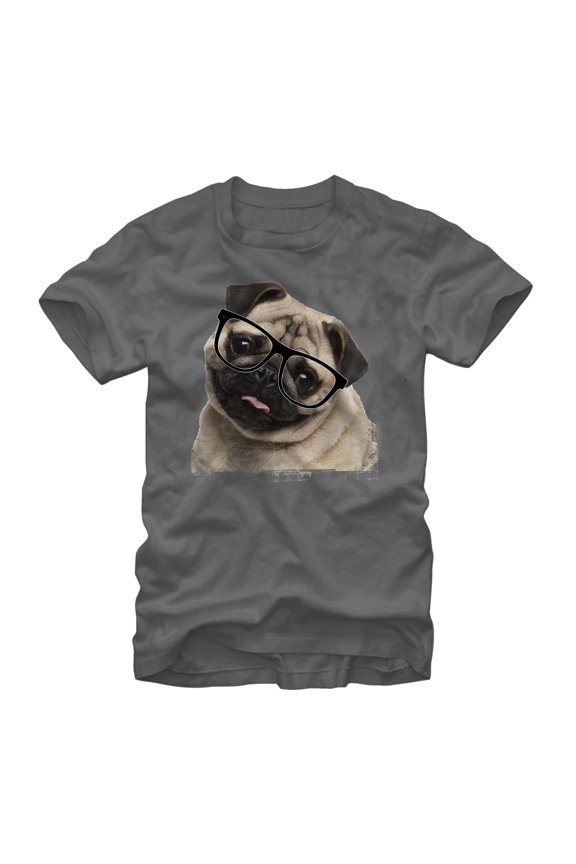 Men's Lost Gods Pug Nerd  Graphic Tee Charcoal Medium