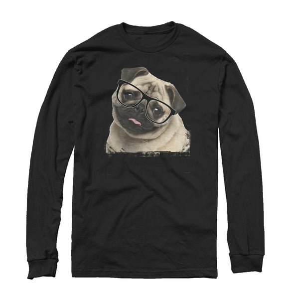 Men's Lost Gods Pug Nerd  Long Sleeve Shirt Black Large
