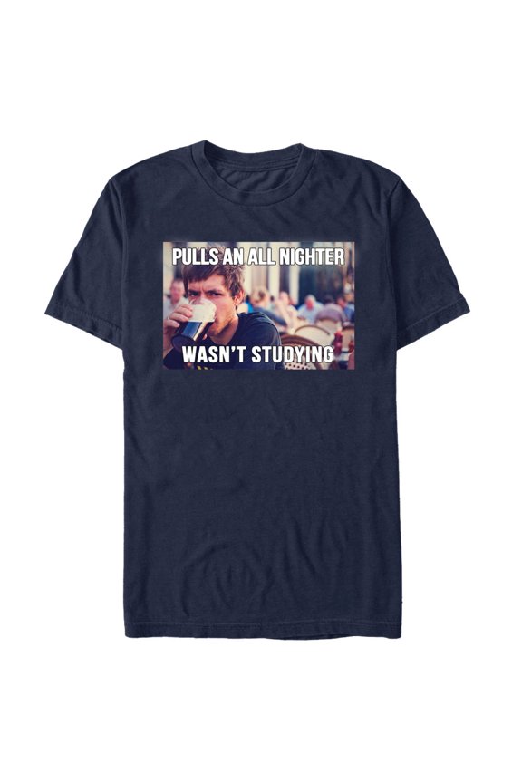 Men's Lost Gods Pulls an All Nighter Wasn't Studying Meme  Graphic Tee Navy Blue Large